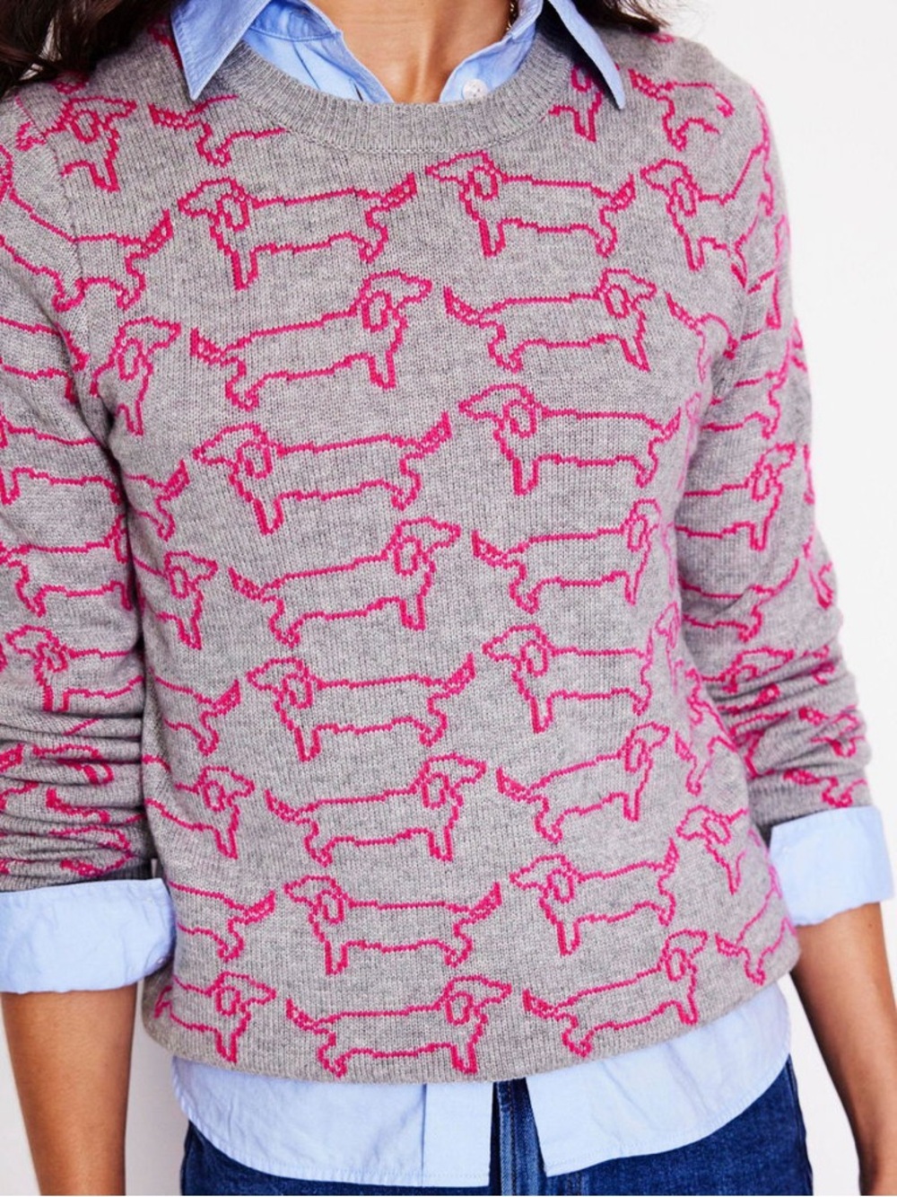 Boden Heather Dachshund Jacquard Wool Blend Jumper pink - Picture 2 of 13